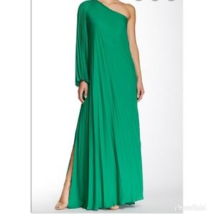 Halston Heritage One Shoulder Pleated Evening Gown